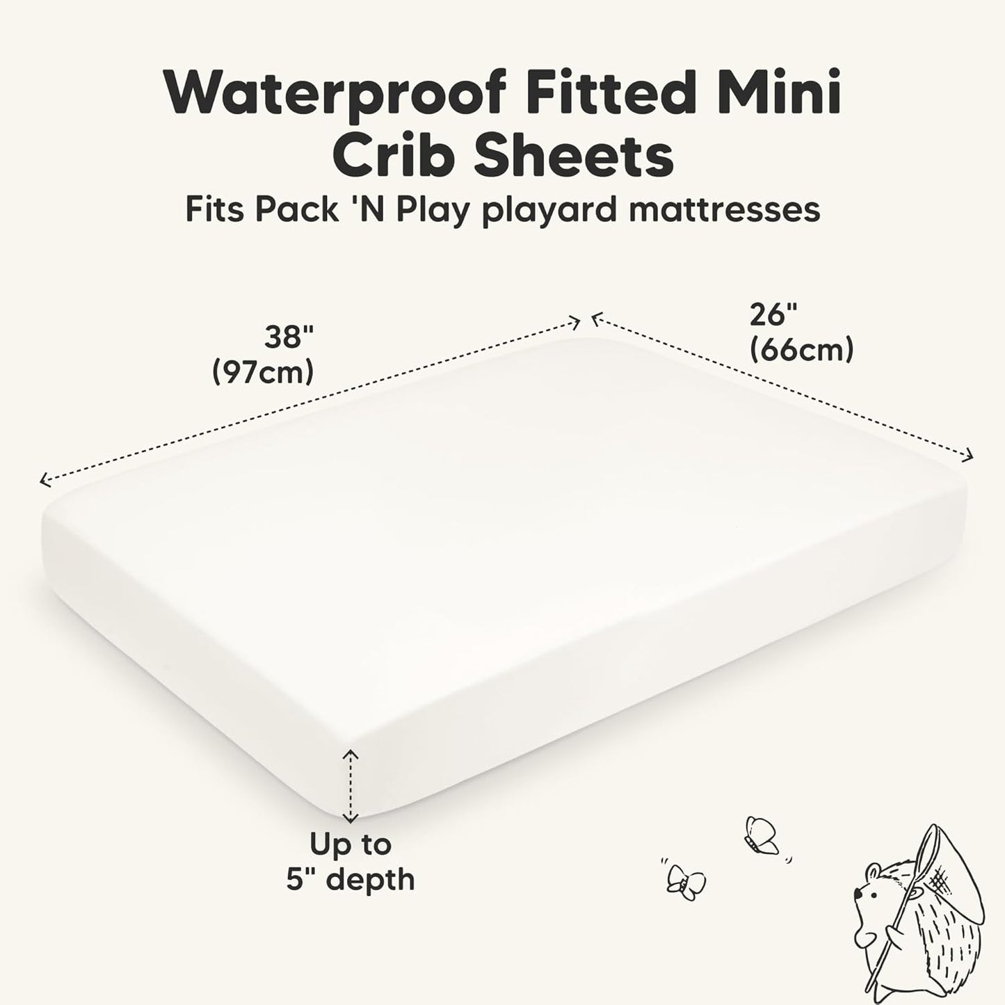 2-Pack Waterproof Pack and Play Sheets, Mini Crib Sheets Fitted for Boy, Girl - 38 x 26 Viscose from Bamboo Pack N Play Mattress Sheets for Graco, Toddler Playard Baby Crib Sheets Neutral (Blue Flax) - Colors B