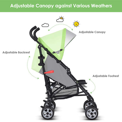 HONEY JOY Baby Lightweight Stroller, Compact Travel Stroller for Airplane, Adjustable Backrest & Canopy, 5-Point Harness, Cup Holder, Storage Basket, Foldable Umbrella Stroller for Toddlers (Black)
