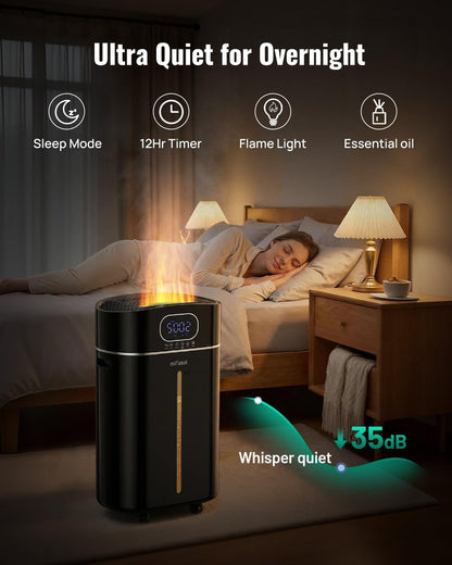 Humidifier Large Room Warm and Cool Mist, 3.2Gal/12L Humidifiers for Home 800 sq ft, Air Humidifiers for Bedroom with Diffuser & Flame Light, Whole House Humidifiers for Nursery Baby Plants, White