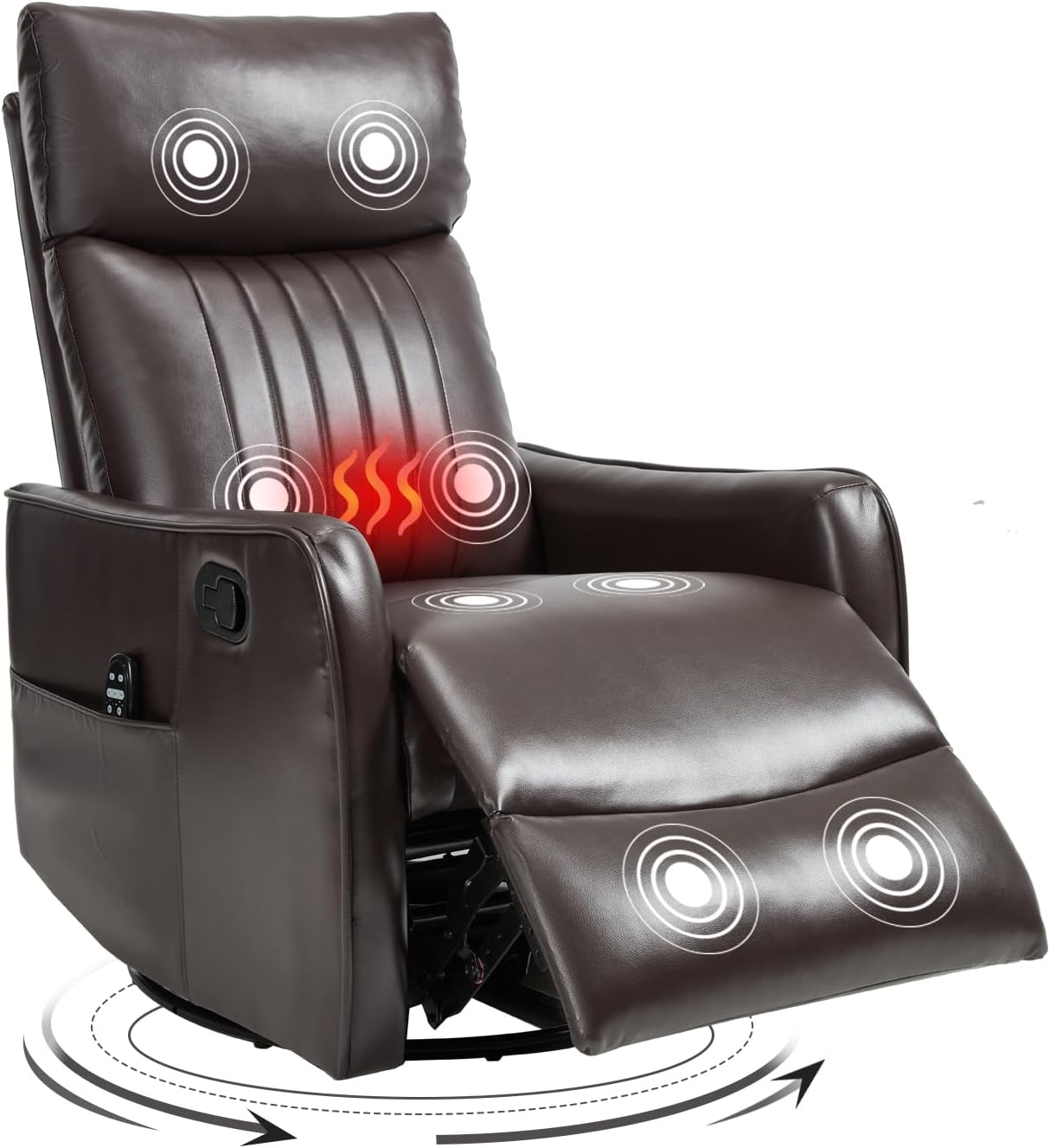Trustyue Swivel Rocker Recliner Chair, 360° Swivel Recliner with Heat and Massage, Rocker Recliner Nursery Glider Chair with Side Pockets for Living Room (Beige, Fabric)
