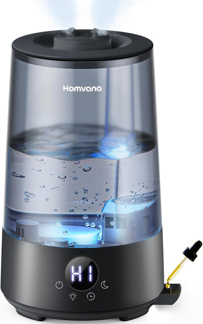 Homvana Humidifiers for Bedroom Home, 3.6 L Cool Mist Top-Fill 34H Super Long Time, Quiet 23dB, Baby Humidifier, Oil Diffuser for Large Room, House, Plant, Nursery, Office, BPA FREE, Ultrasonic (Grey)