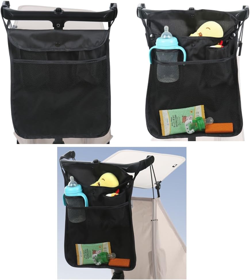 Baby Stroller Organizer,Black,Umbrella stroller organizer,Extra pockets to store snacks/wipes items,Holds water bottles, toddler sweat shirt etc (Black)