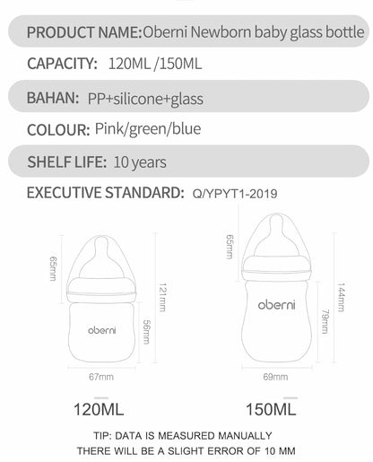 Glass Baby Bottles, Anti Colic Breastfeeding Bottle with Natural Response Nipple for Newborn Preemie 0+ Month, BPA Free, Wide Neck, Blue/3Pack/5oz