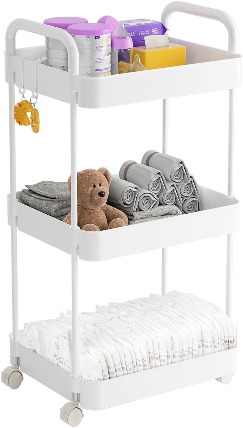 Volnamal Baby Diaper Caddy, Plastic Movable Cart for Newborn Nursery Essentials Diaper Storage Caddy Organizer for Changing Table & Crib, Easy to Assemble, Beige