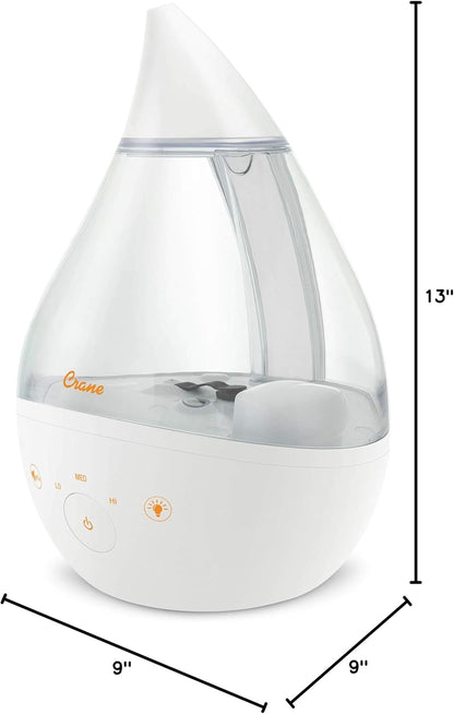 Crane 4-in-1 Drop 2.0 Ultrasonic Cool Mist Humidifier with Sound Machine, Night Light, Aroma Tray, 1 Gallon Top Fill, Blue & White