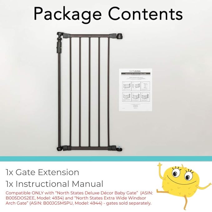 Toddleroo by North States - 6-Bar Extension for Deluxe Décor Gate: 15 Inch Baby Gate Extension - Add Up to 6 Extenders - Matte Bronze