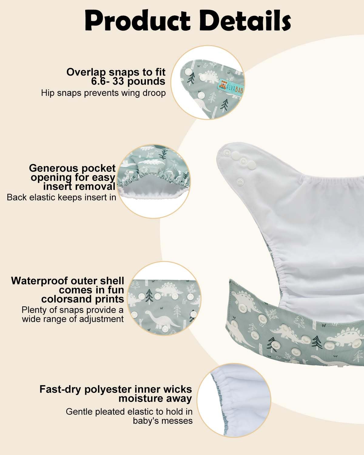 ALVABABY Baby Cloth Diapers 6 Pack with 12 Inserts Cloth Diaper Covers Adjustable Washable Reusable for Baby Girls and Boys