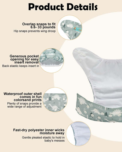 ALVABABY Baby Cloth Diapers 6 Pack with 12 Inserts Cloth Diaper Covers Adjustable Washable Reusable for Baby Girls and Boys