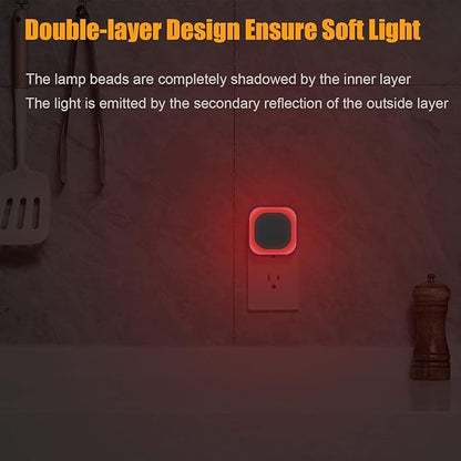 YUNLEX 2 Pack Plug in Red Sleep Night Light, Auto Dusk to Dawn, Soft Glow, Dimmable Diffused Light, Led Lights for Bedroom, Sleep, Baby Nursery, Kids, Toddler, Bathroom, Hallway, Home Decor