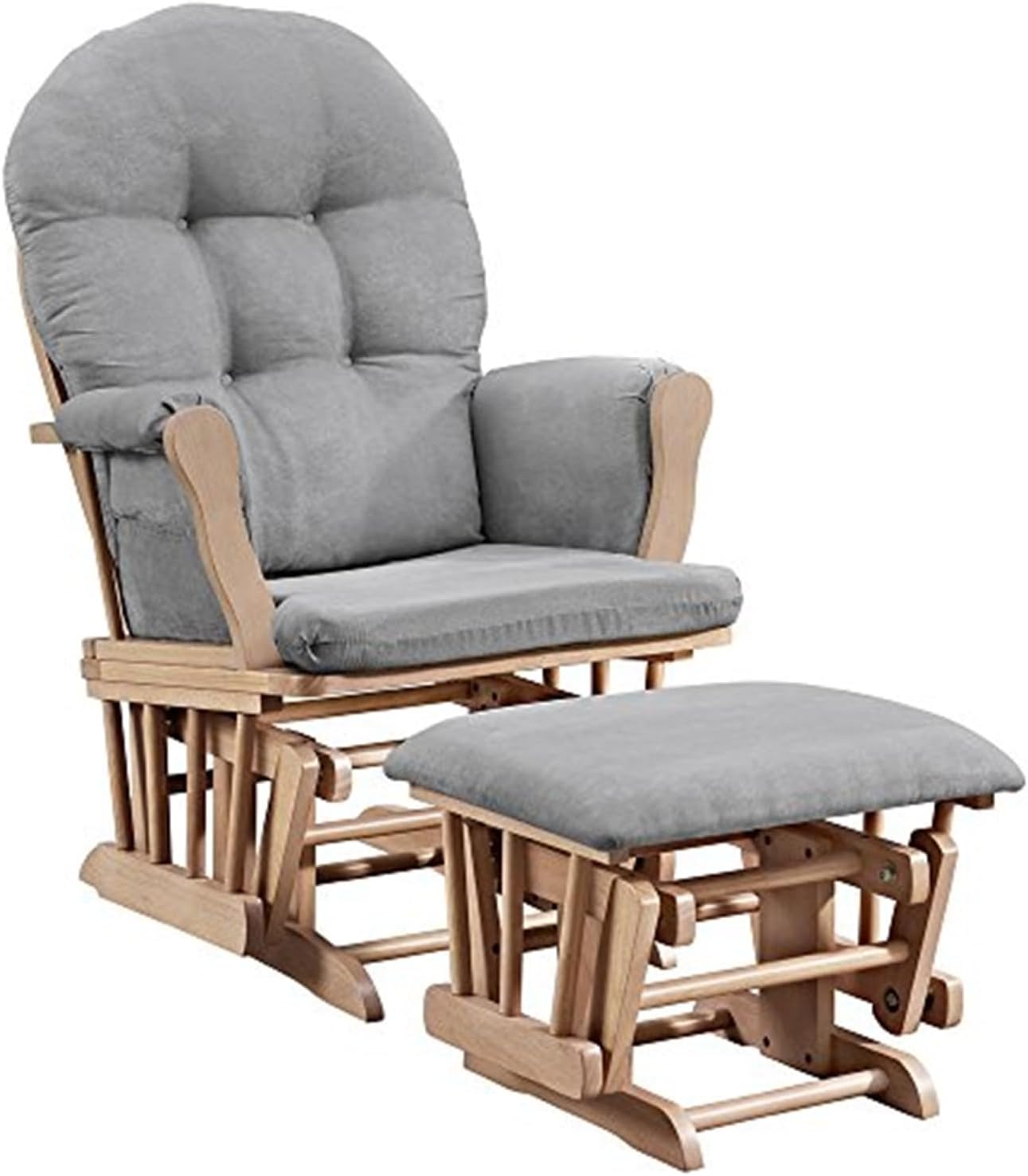 HomeStock Glider and Ottoman Set - Padded Arms, Storage Pockets, Metal Bearings White and Blue