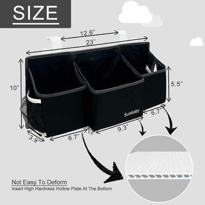 Hanging Baby Diaper Caddy, 3-in-1 Diaper Caddy Organizer Holder For Baby Crib, Nursery Organization Diaper Stacker Storage For Crib, Changing Table-Grey