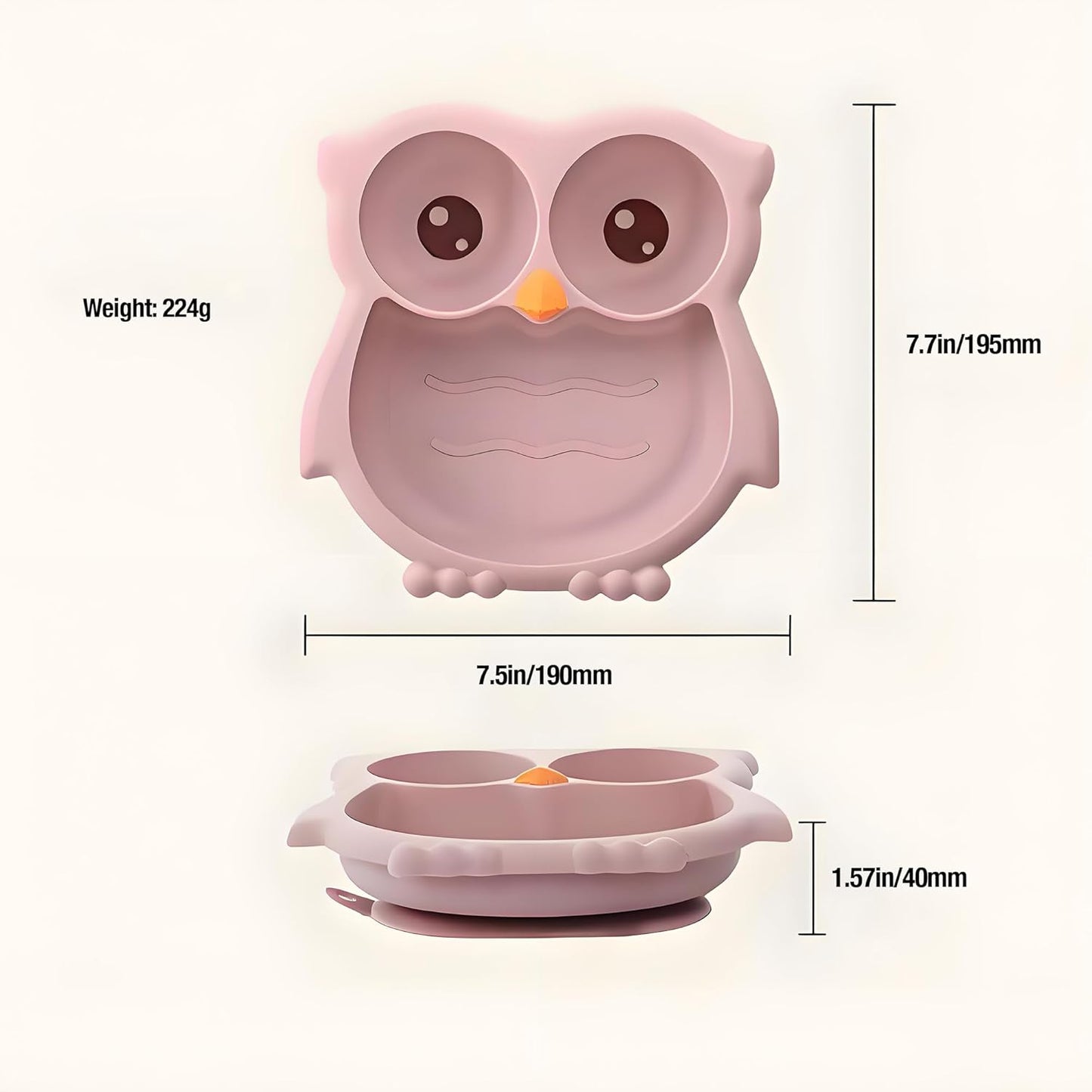 PandaEar Toddler Suction Plates, Stay Put Divided Baby Plates, Owl Shape BPA-Free 100% Food-Grade Silicone Unbreakable Baby Plate, Baby Feeding Supplies (Blue)