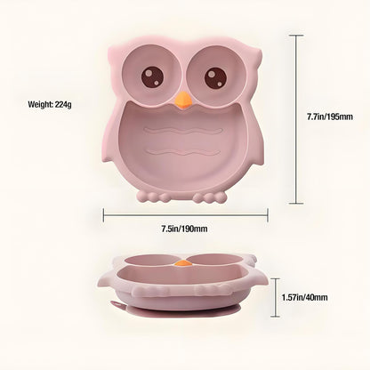 PandaEar Toddler Suction Plates, Stay Put Divided Baby Plates, Owl Shape BPA-Free 100% Food-Grade Silicone Unbreakable Baby Plate, Baby Feeding Supplies (Blue)