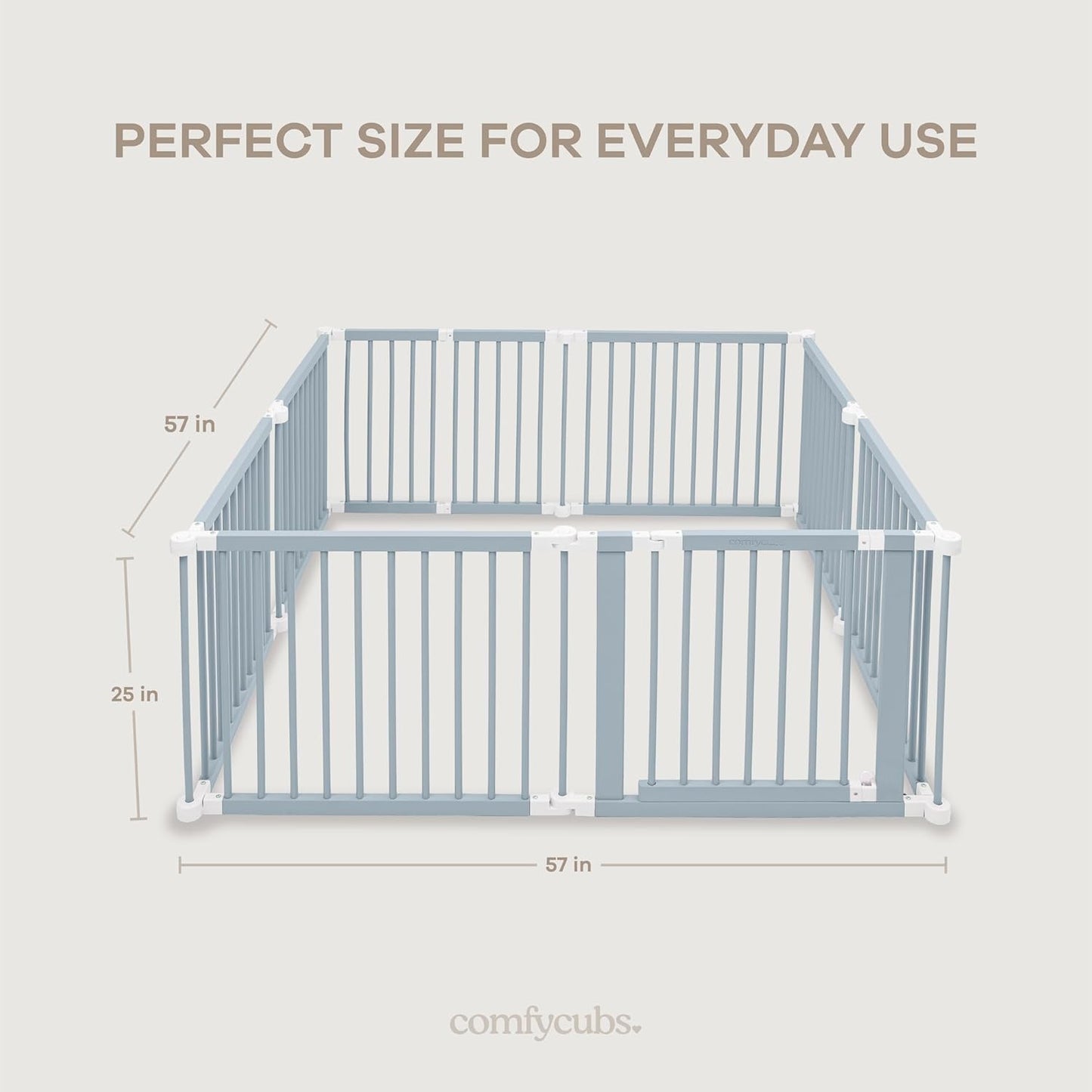 Comfy Cubs Baby Gate Playpen - 57 x 57 x 25 in, Extends Up to 228” - Pine Wood Foldable Playpen with Child-Proof Lock - Easy Assembly Baby Fence Play Area for Babies & Toddlers - Light Wood White