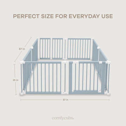 Comfy Cubs Baby Gate Playpen - 57 x 57 x 25 in, Extends Up to 228” - Pine Wood Foldable Playpen with Child-Proof Lock - Easy Assembly Baby Fence Play Area for Babies & Toddlers - Light Wood White