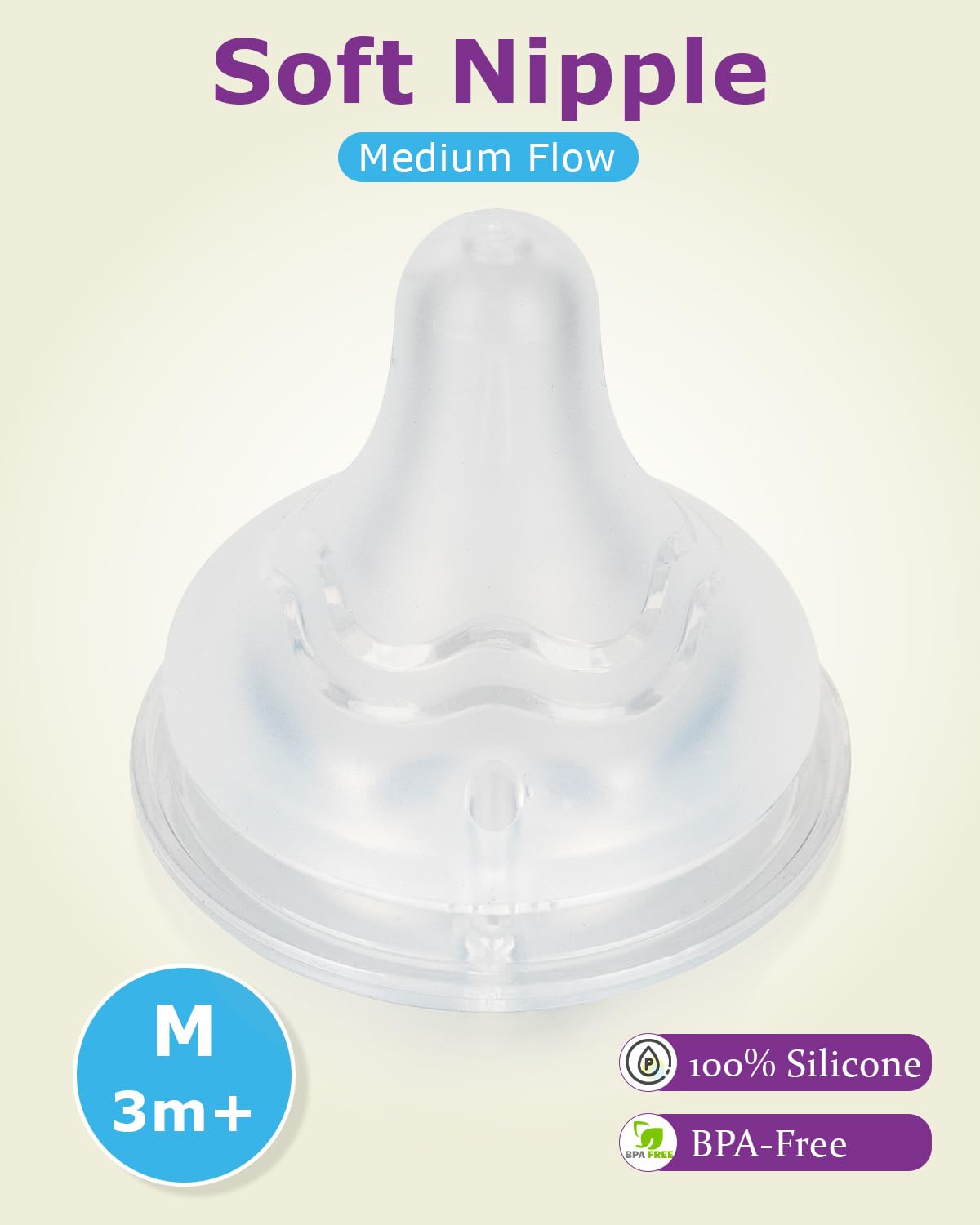 Silicone Nipple for Pigeon Bottle,Size M,Medium Flow Baby Bottle Nipples,3m+ 6 Count