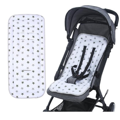 Baby Stroller Seat Liner Kids Pushchair Seat Cushion Mat Universal Breathable Stroller Liner Insert Stroller Cushion Pad Thick Cotton Stroller Liner Seat Pad Cover for Car (White & Gray Star)