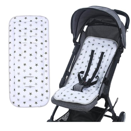 Baby Stroller Seat Liner Kids Pushchair Seat Cushion Mat Universal Breathable Stroller Liner Insert Stroller Cushion Pad Thick Cotton Stroller Liner Seat Pad Cover for Car (White & Gray Star)