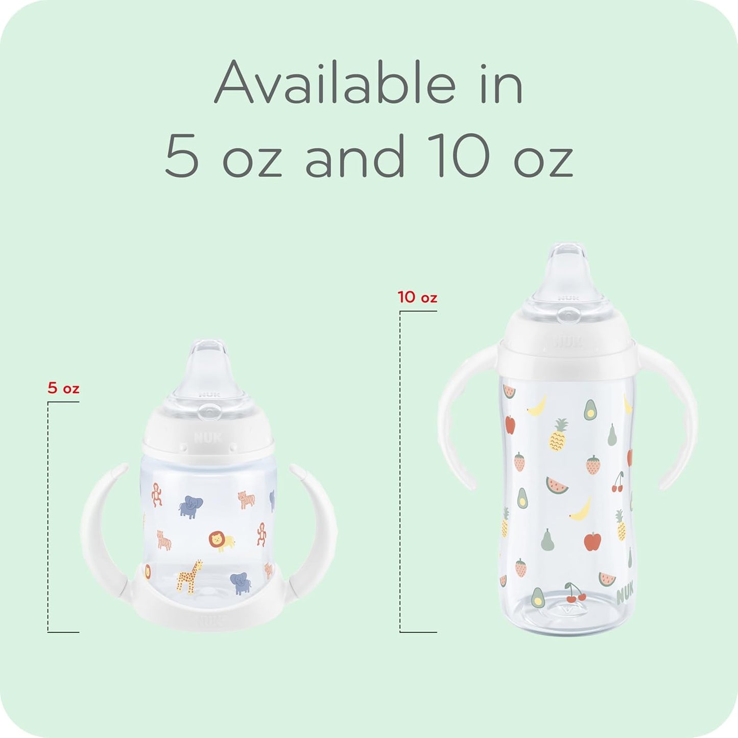 NUK First Choice Large Learner Cup 2.0, 10 oz. Sippy Cup with Handles, Spill Proof, Leak Proof Soft Straw Cup, 2-Pack