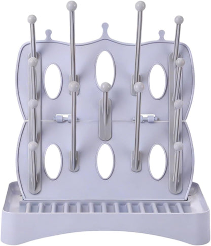 Portable Bottle Drying Rack with Drain Mat, Foldable & Space Saving Drying Rack for Baby Bottles, Pump Parts,Cups,Pacifiers, and Reusable Ziplock Dryer Rack(Grey Drying Rack with Drain Mat)