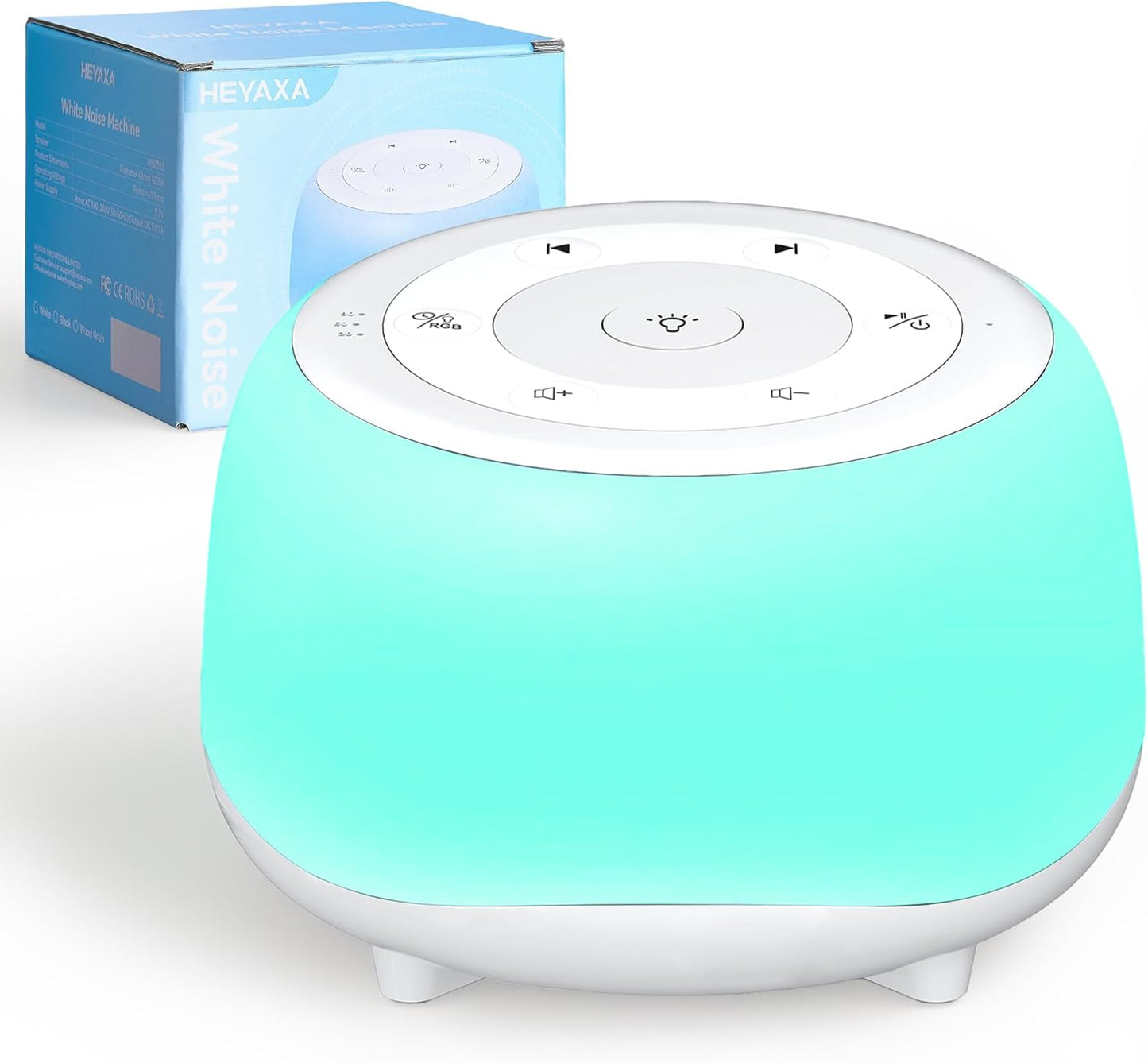 HEYAXA White Noise Sound Machine with 7 Colors Night Light 34 Soothing Sounds, Portable Sound Machine for Baby Adults Kids Sleep with 30 Volume Levels 4 Timers Adjustable Brightness (Wood Grain)