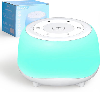 HEYAXA White Noise Sound Machine with 7 Colors Night Light 34 Soothing Sounds, Portable Sound Machine for Baby Adults Kids Sleep with 30 Volume Levels 4 Timers Adjustable Brightness (Wood Grain)