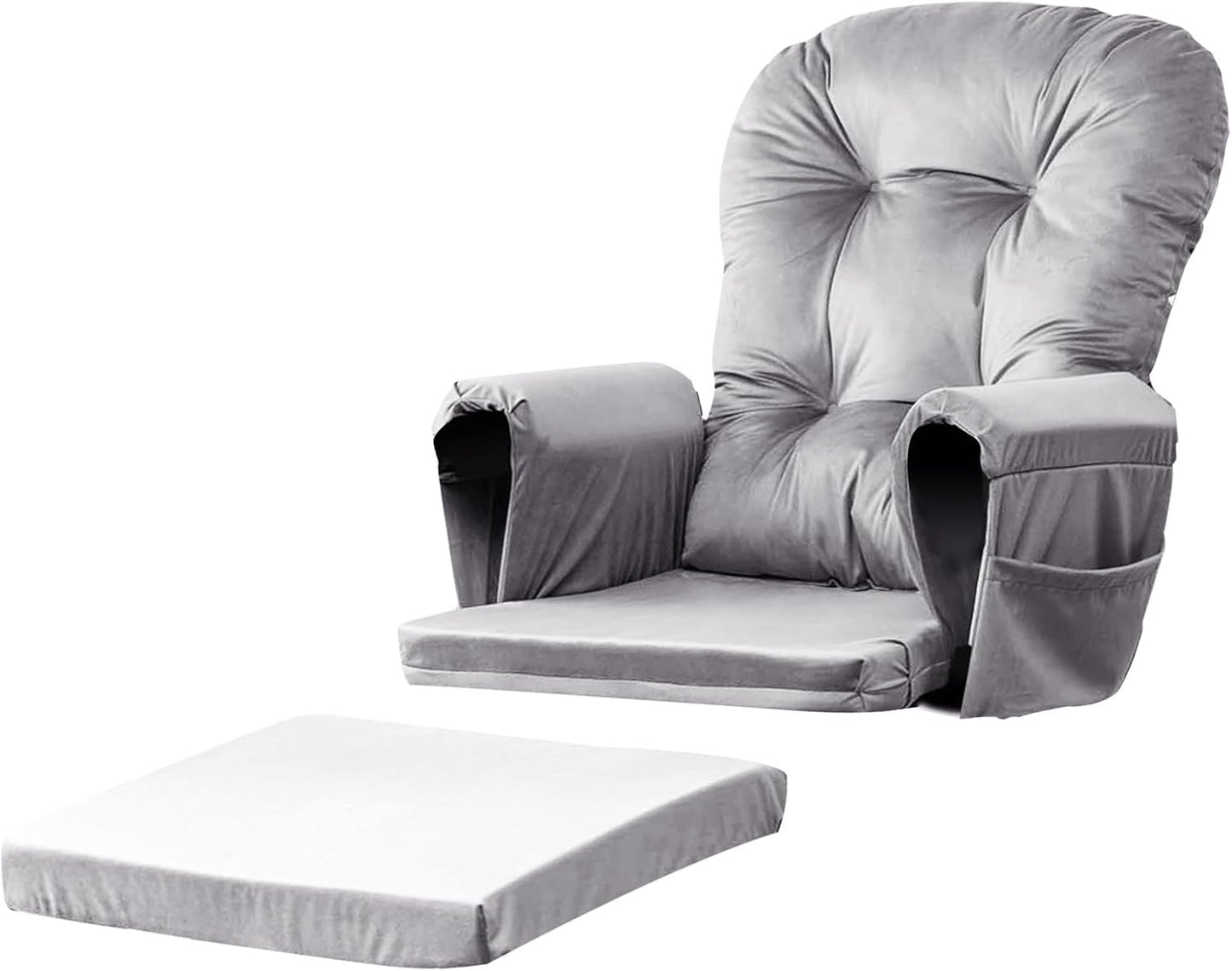 Lucky Monet 5Pcs Glider Rocker Replacement Cushions - Velvet Glider Cushions Replacement Set with Side Storage Pockets, Thick Glider Chair Cushions Washable & Non Slip, Cushion ONLY - Beige