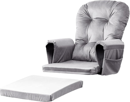 Lucky Monet 5Pcs Glider Rocker Replacement Cushions - Velvet Glider Cushions Replacement Set with Side Storage Pockets, Thick Glider Chair Cushions Washable & Non Slip, Cushion ONLY - Beige