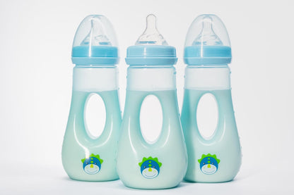 Avima Easy Grip Anti Colic Baby Bottles, BPA Free, 8 oz. Wide Neck w/Medium Flow Silicone Nipples & Bottle Brush Pink Set (Pack of 3)