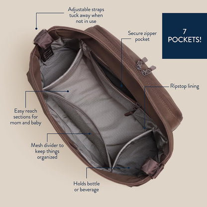 Itzy Ritzy Belong Cargo Caddy for Strollers & Wagons – Convertible Stroller Organizer and Crossbody Bag With Adjustable & Removable Strap, Bottle Holders, Smart Storage Pockets & Secure Straps (Mocha)