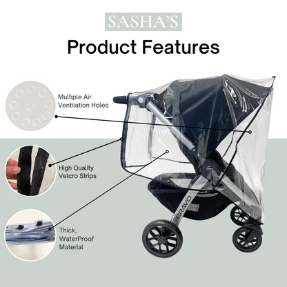 Rain Cover for Chicco Bravo Trio & Primo Travel Systems - SASHA'S Weather Shield - Clear, Ventilation Holes, Maximum Coverage, Made in USA (Stroller & Car seat not Included)