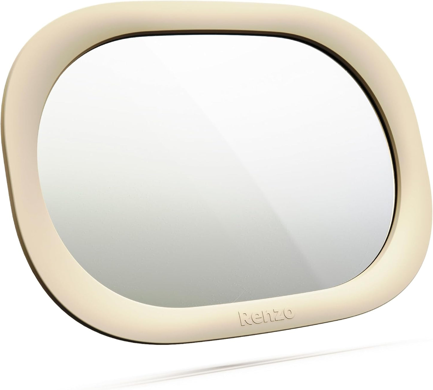 Renzo Baby Car Mirror - Rear Facing Car Seat Mirror for Infants - Extra Large, Shatter-Resistant, 360° Adjustable, Tool-Free Installation - Fits Most Cars, SUVs & Trucks (Almond Cream)