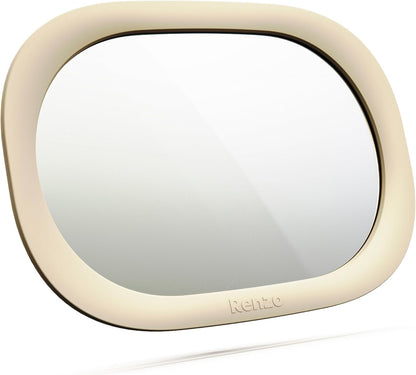 Renzo Baby Car Mirror - Rear Facing Car Seat Mirror for Infants - Extra Large, Shatter-Resistant, 360° Adjustable, Tool-Free Installation - Fits Most Cars, SUVs & Trucks (Almond Cream)