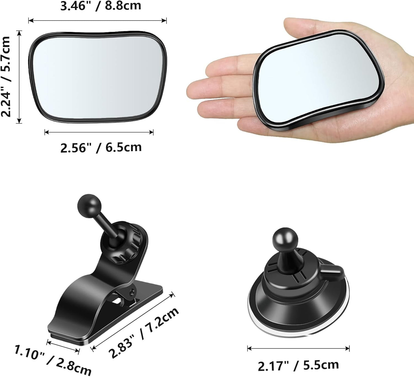 360 Adjustable Rearview Mirror for Rear Facing Infant - Suction Cup & Clip Car Visor Safety Mirror for SUV, Trucks