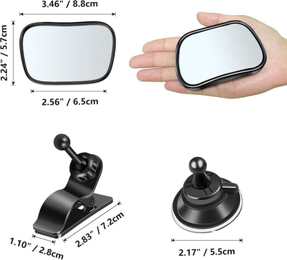 360 Adjustable Rearview Mirror for Rear Facing Infant - Suction Cup & Clip Car Visor Safety Mirror for SUV, Trucks