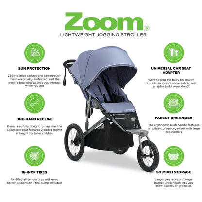 Joovy Zoom360 Ultralight Jogging Stroller Featuring High Child Seat, Shock-Absorbing Suspension, Extra-Large Air-Filled Tires, Parent Organizer, Air Pump, and Easy One-Hand Fold (Black)