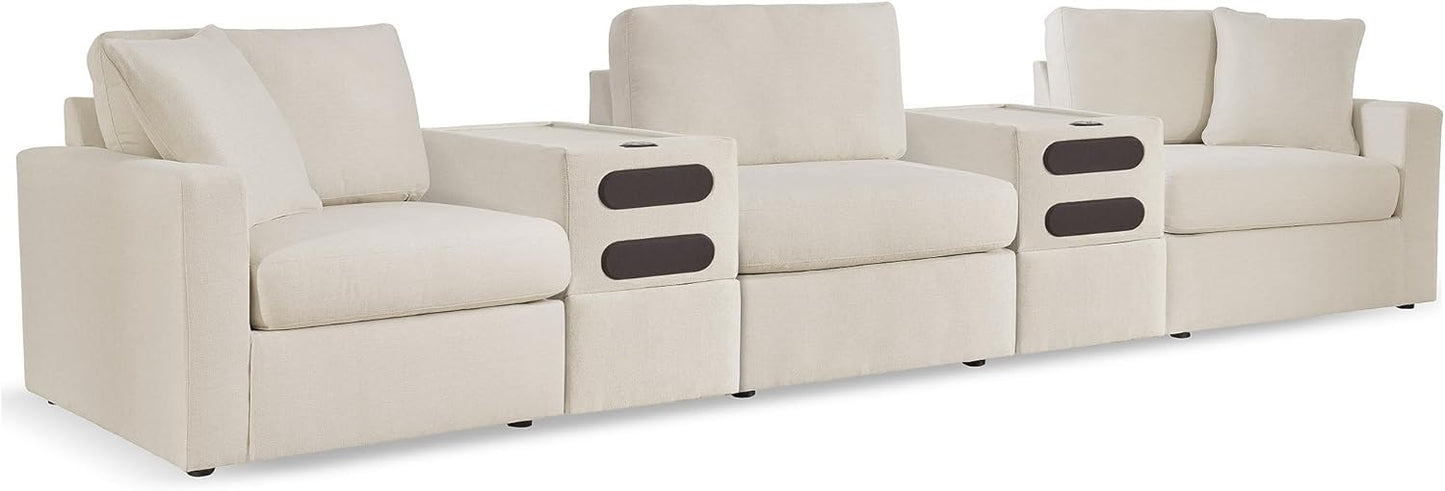 Signature Design by Ashley Modmax Coastal Press-Back Swivel Glider Rocker Recliner with Machine Washable Cover, Hidden Storage Compartments and 2 Bolster Pillows, Beige - Colors A