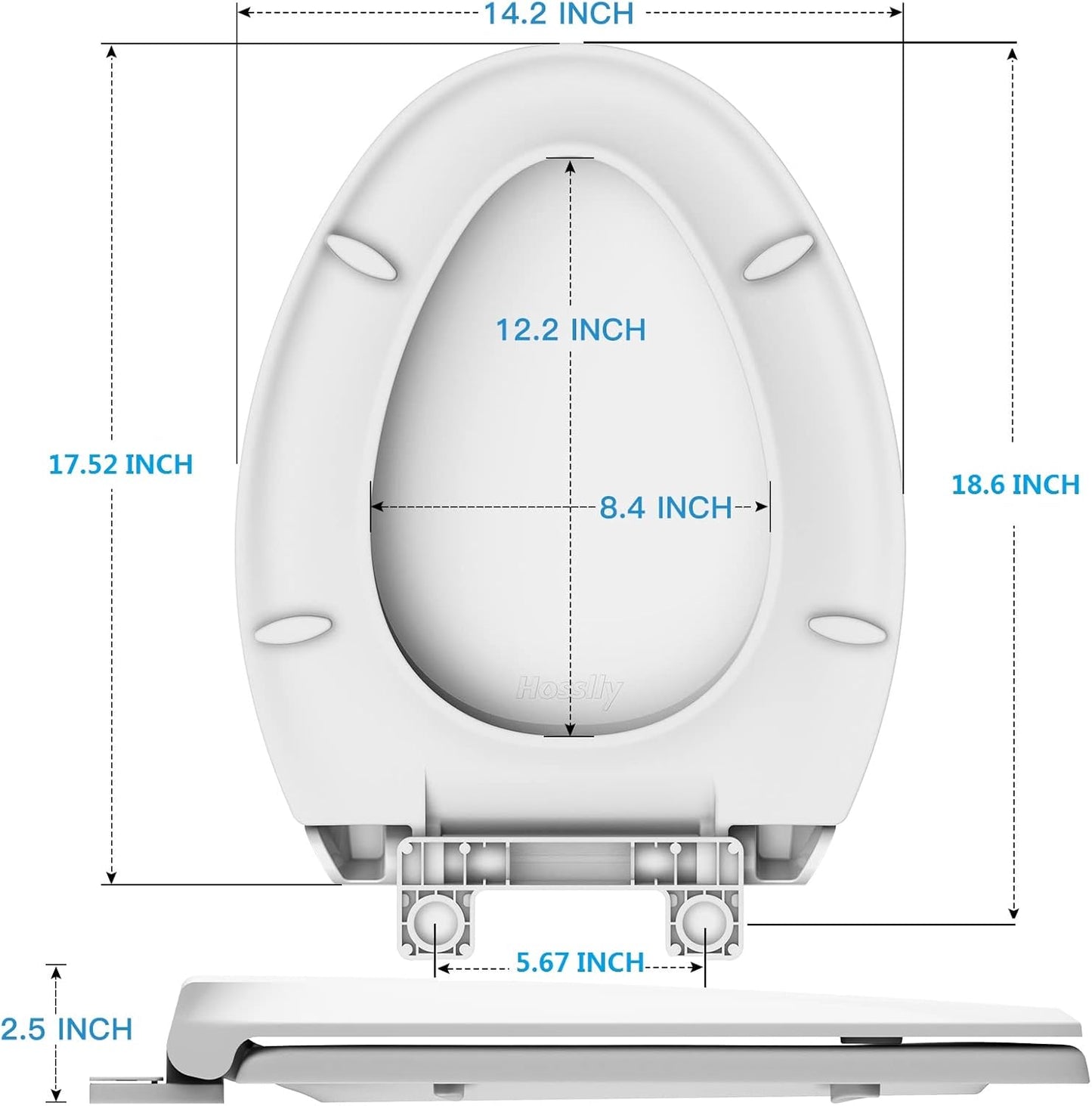 Elongated Toilet Seat with Built in Potty Training Seat, Potty Training Toilet Seat for Toddlers, Magnetic Kids Seat and Cover, Slow Close and Never Loosen, Fits both Adult and Child, White, 19"