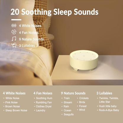 Kipcush White Noise Machine for Sleeping, 20 Soothing Sounds Including White Pink Brown Noise, Fan and Nature, Custom Shortcut Buttons, Dimmable Night Light, 8 Hour Timer, USB Powered