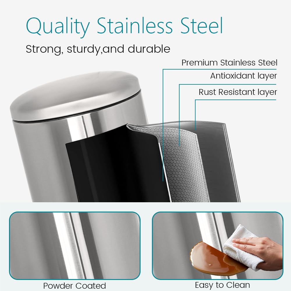 Diaper Pail, Airtight Odor Control Baby Diaper Bin with Childproof Lock, Stainless Steel Garbage Pail with lid, 15 Liter/ 4 Gallon Compact Nursery Trash Can with Removal Inner Liner, Blue