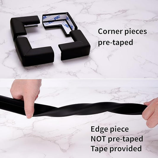 Baby Proofing Edge and Corner Guards, (20ft Edge + 8 Corners) Safety Furniture Bumper, Baby Corner Protector for Fireplace, Table, Stair, Cabinet, 3M Adhesive, Black