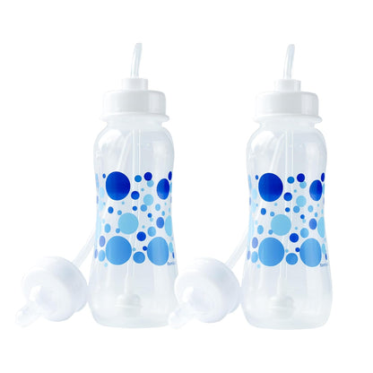 Hands-Free Baby Bottle - Anti-Colic Nursing System 9 oz Baby Bottle with Fast Flow Nipple/Teat 3m+ with Tube Straw Feeding System for Toddler (2 Bottles - Blue)
