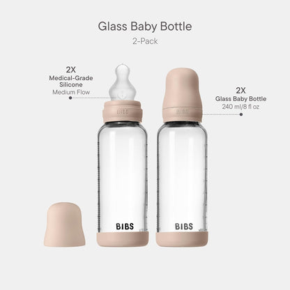 BIBS Glass Baby Bottles 2-Pack, 4 Oz. Anti-Colic System for Gas Reduction. Vented Round Silicone Nipple. Supports Infant and Newborn Breastfeeding - 120 ml (Pack of 2), Sage