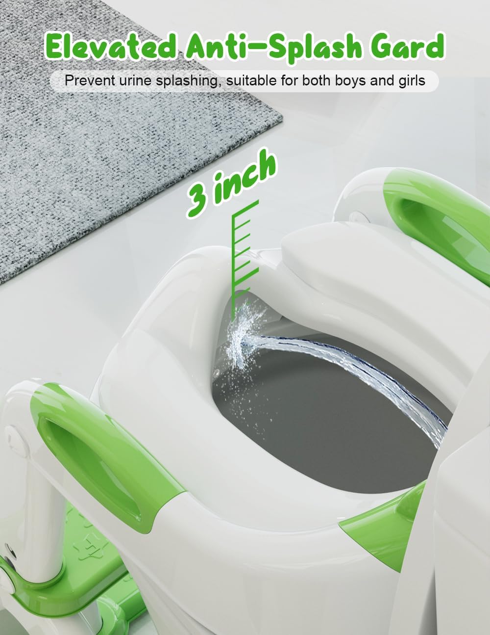 Potty Training Seat with Step Stool, Toddler Potty Training Toilet Seat with Non-Slip Step Splash Guard Safety Handles and Waterproof Cushion, 2 In 1 Toddler Potty Seat