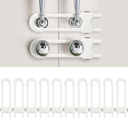 Baby Proofing Cabinets, Sliding Cabinet Locks for Babies, Adjustable U Shaped Baby Safety Locks, Childproof Cabinet Latch for Kitchen, Bathroom, Drawer, Cupboard Doors Knobs & Handles (10Pack White)