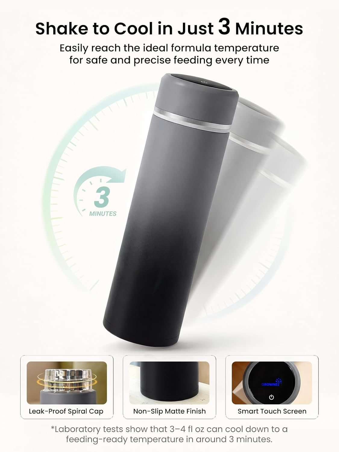 Grownsy Portable Baby Formula Bottle Maker, Rapid Cooling in 3 Min, Pure Physical Cooling, No Power Needed, Smart Color Temp Display, Travel & Night Feeding Essential, Includes Formula Dispenser,Green