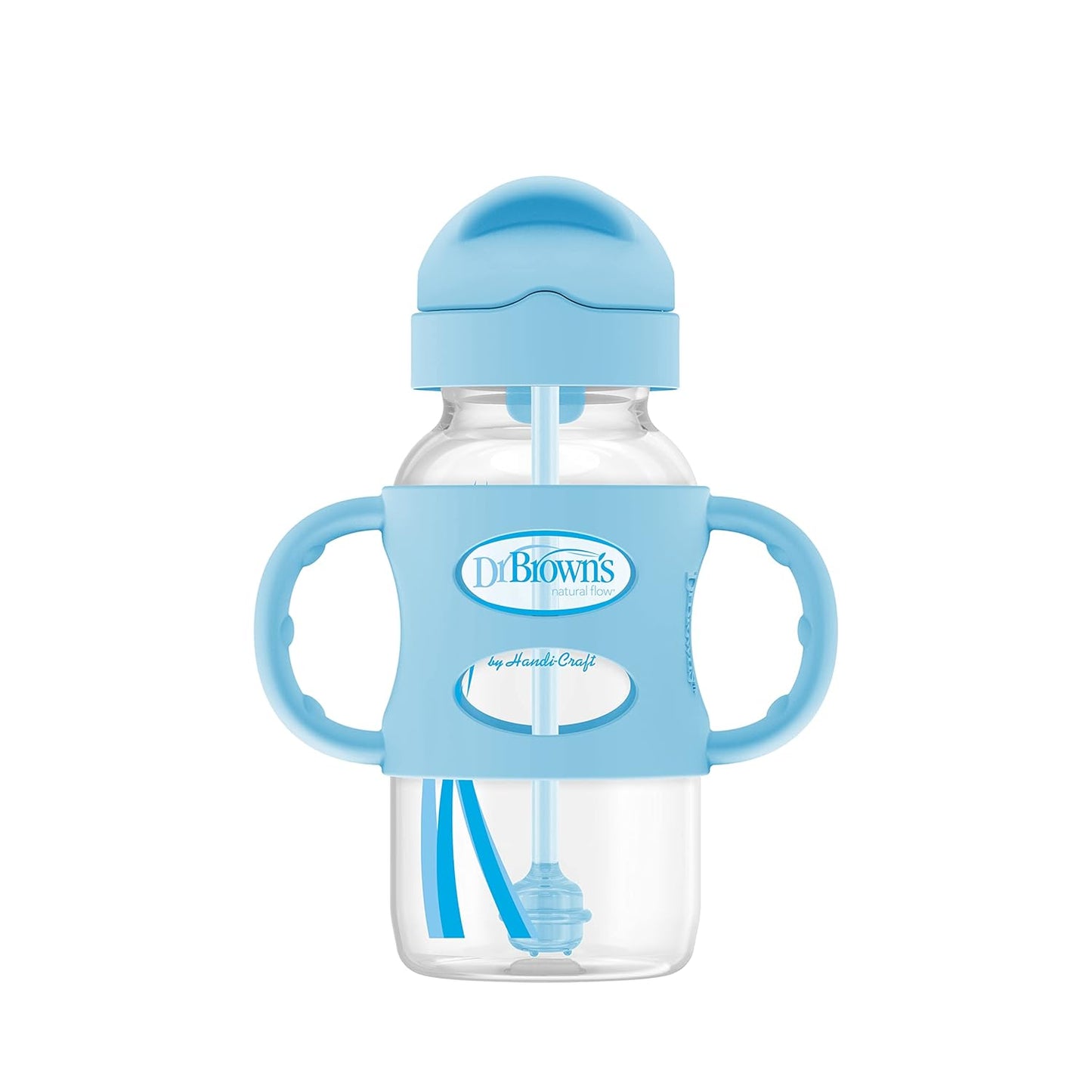 Dr. Brown's Milestones Wide-Neck Sippy Straw Bottle, Spill-Proof with 100% Silicone Handles and Weighted Straw, 9 oz/270 mL, Gray & Pink, 6m+, 2-Pack