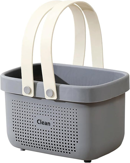 JiatuA Plastic Storage Basket with Handle Portable Shower Caddy Tote Organizer Basket Bin for Bathroom Kitchen Dorm Room Bedroom, Small Grey