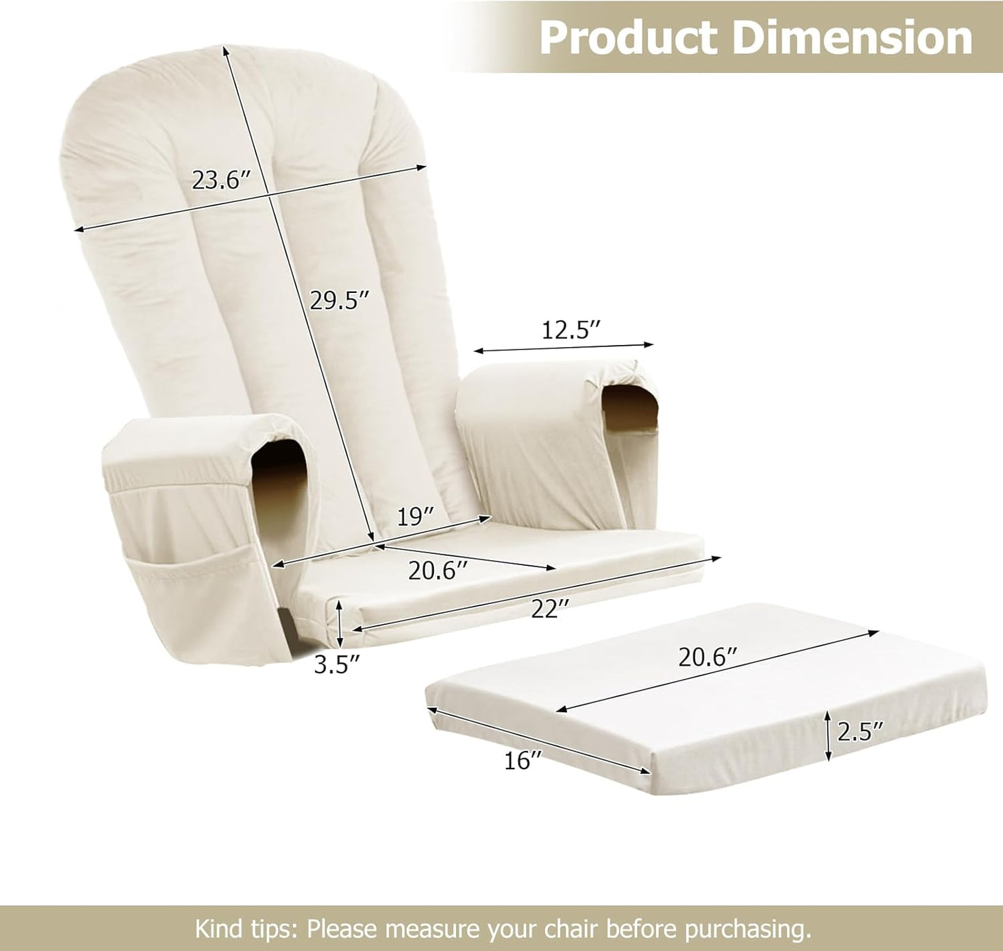 5PCS Suede Glider Rocker Replacement Cushions with 29.5" High Backrest & Side Pockets, Thickened Soft Glider Rocking Chair Cushions with Ottoman Cushion for Indoor Nursery Rocking Chair, Green
