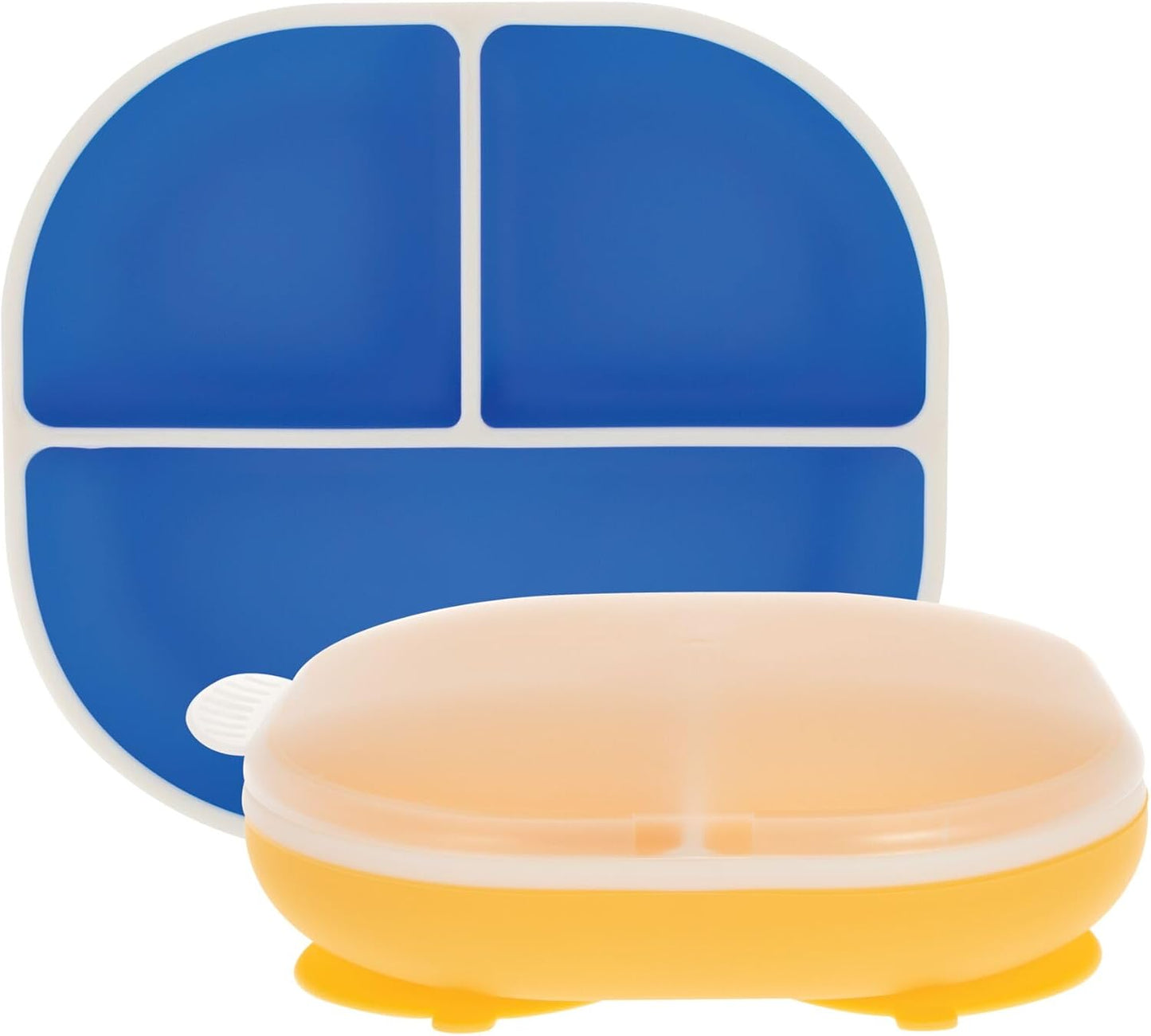 Nuby Silicone Round Suction Plate with Lid - Dishwasher-Safe Baby and Toddler Plate - 6+ Months - Aqua and Coral - Back to School Essentials